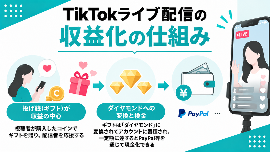 TikTokライブ　配信　収益化　仕組み
